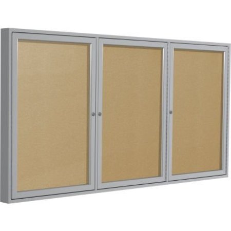 GHENT Ghent Enclosed Bulletin Board, Outdoor, 3 Door, 72"W x 36"H, Caramel Vinyl/Silver Frame PA33672VX-181